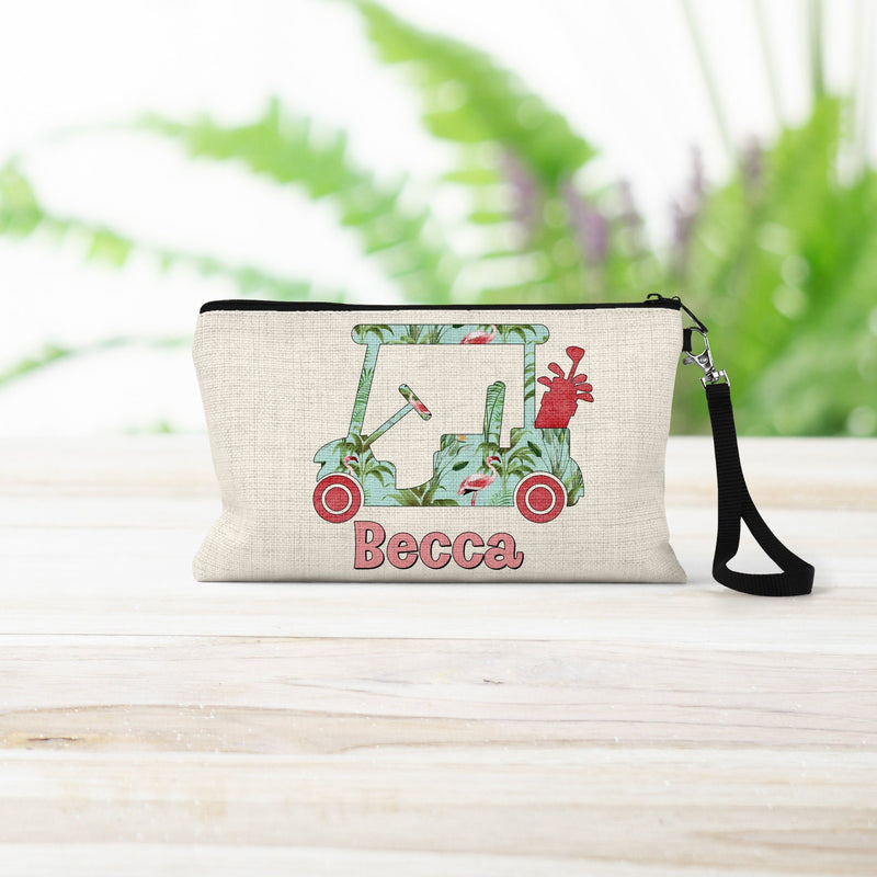 Personalized Golf Cart Linen Makeup Bag: Golf Lover Gift