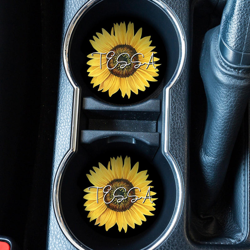 Personalized Sunflower Car Coasters - Sandstone Cup Holder Coaster, CC78