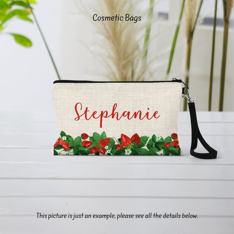 Strawberry Linen Cosmetic Bag: Personalized Makeup Bag Gift