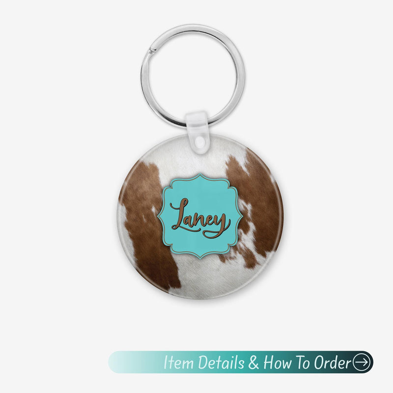Cow Print Acrylic Name Keychain: Custom Bag Charm