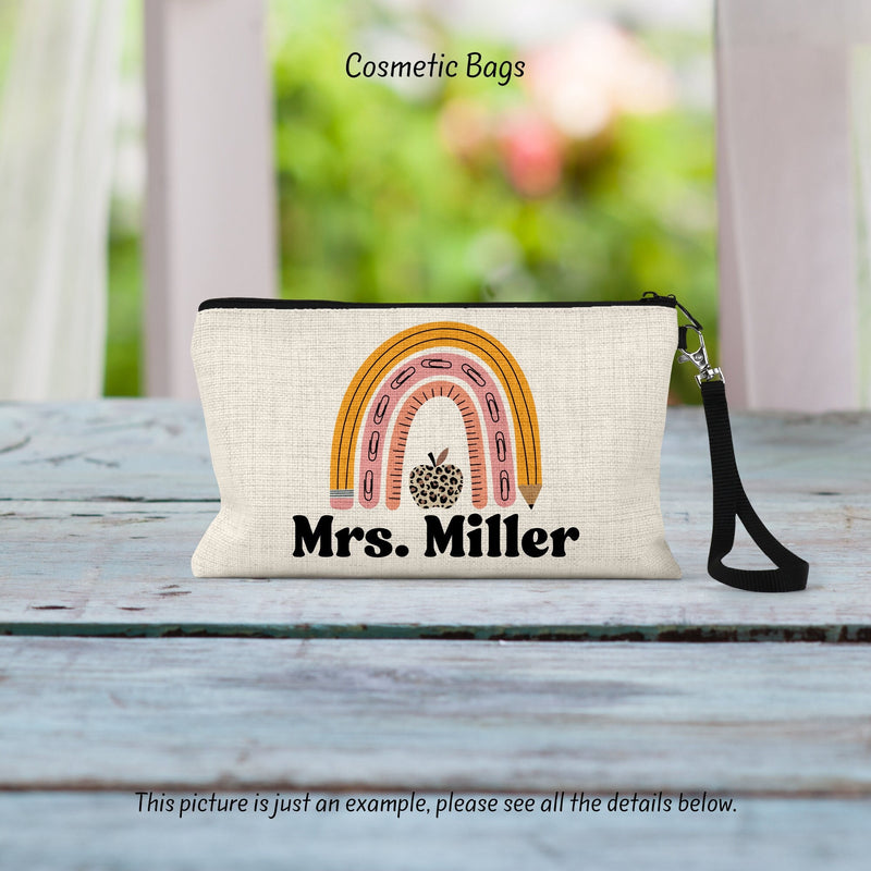 Teacher Appreciation Gift: Personalized Linen Cosmetic Bag