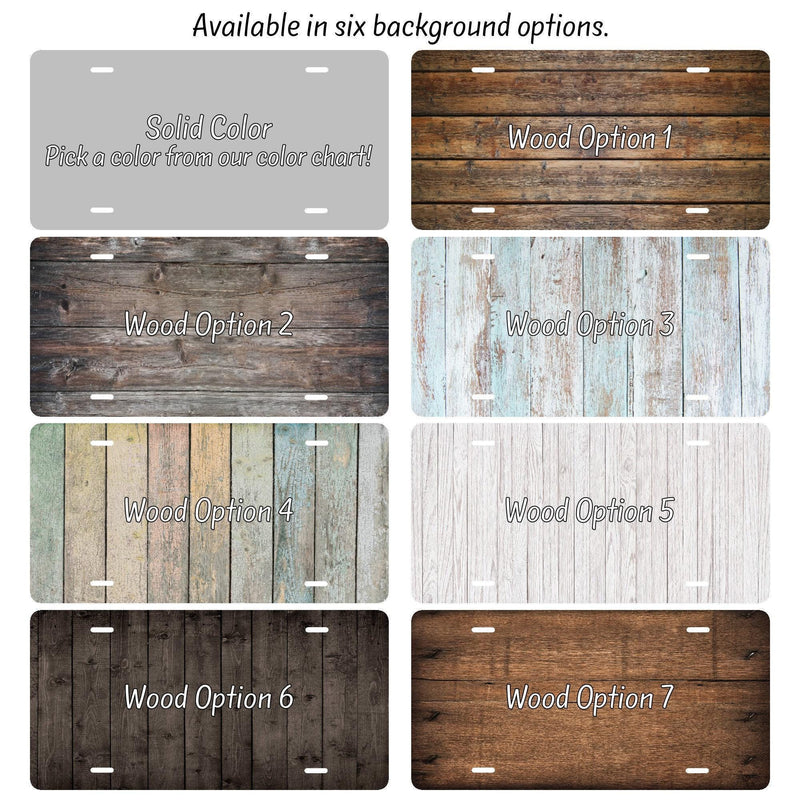 Personalized Floral Wood Aluminum License Plate or Frame