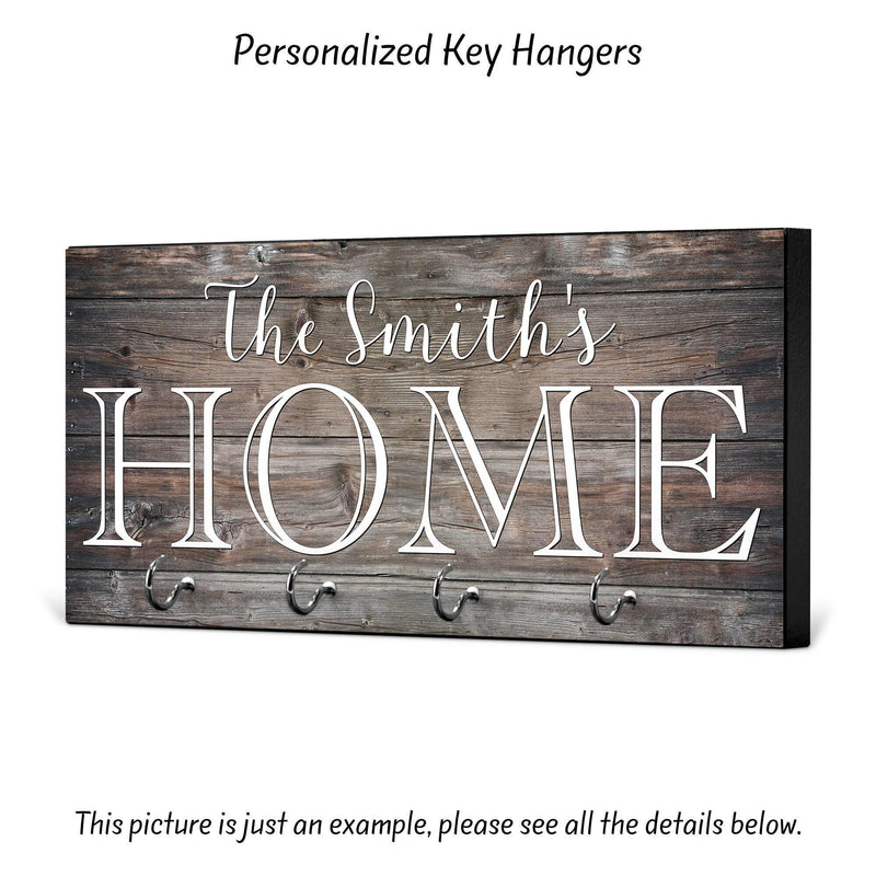 Personalized Key Holder for Wall: MDF Wood with Silver Hooks