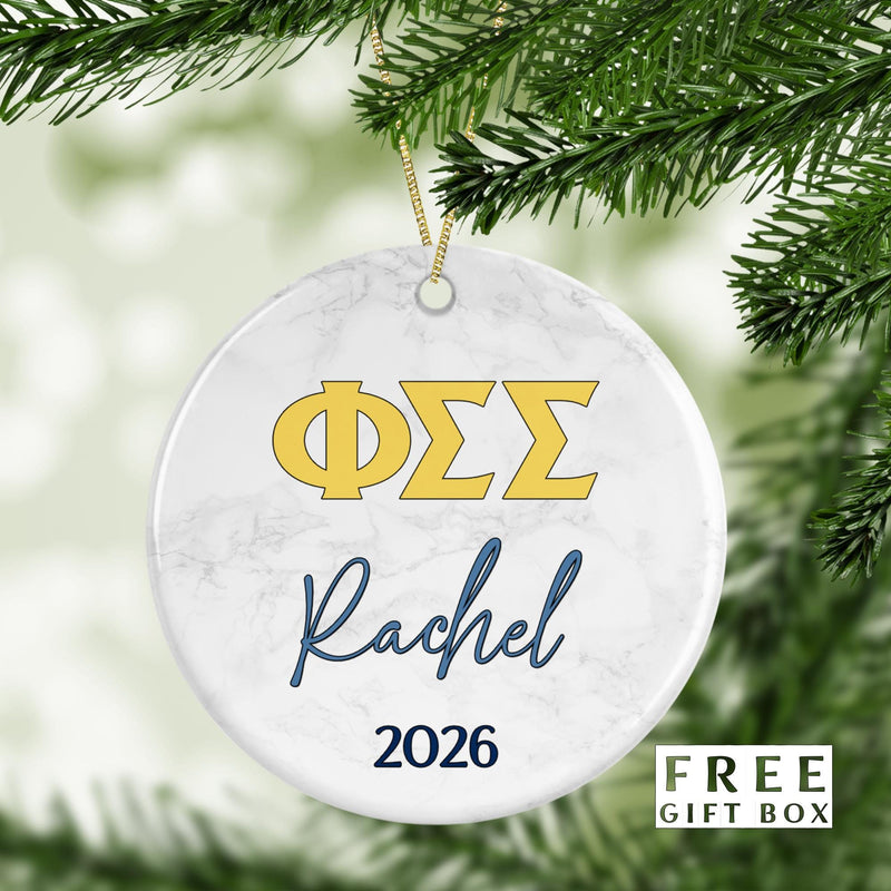 Phi Sigma Sigma Sorority Ornament: Custom Porcelain Greek Gift