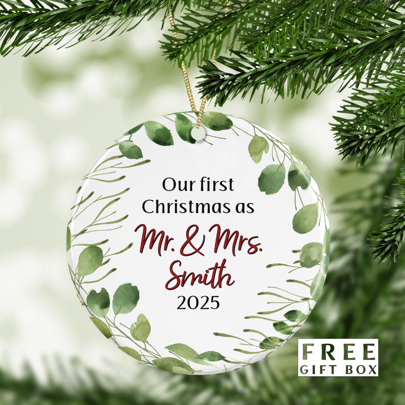 Mr and Mrs First Christmas Ornament - Just Married Wedding Keepsake & Bridal Shower Gift