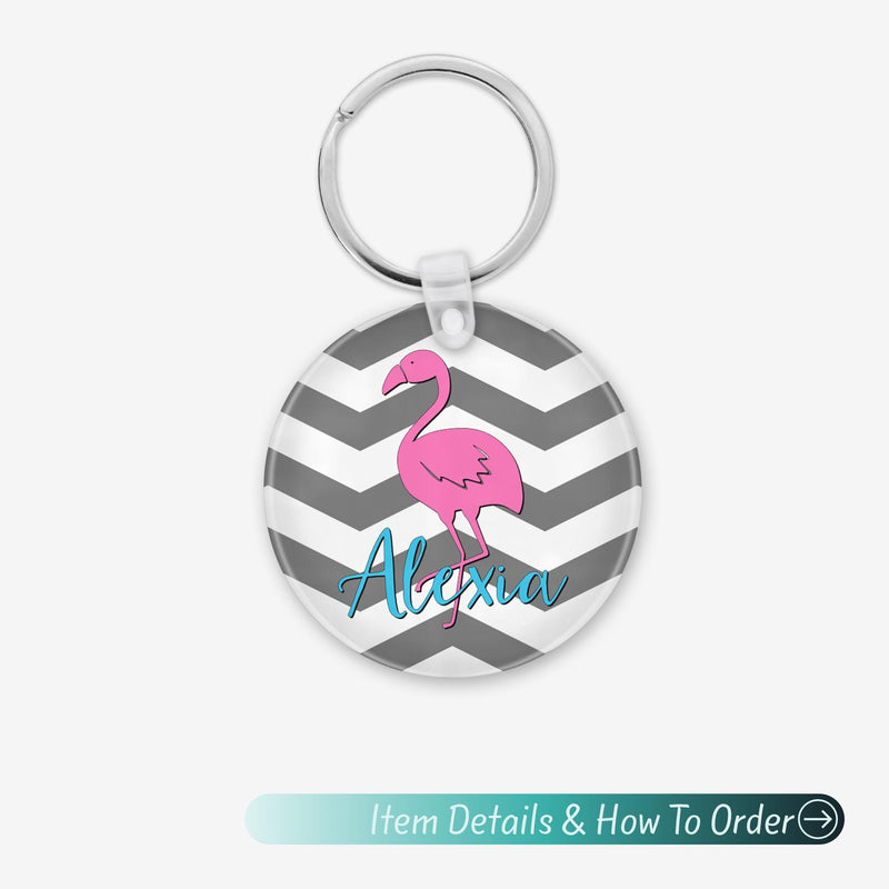 Flamingo Print Acrylic Name Keychain: Custom Bag Charm