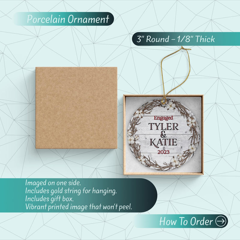 Engaged Custom Ornament: Porcelain Keepsake Gift