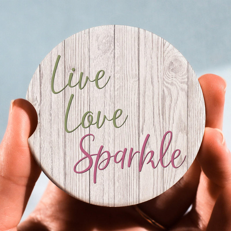 Live Love Sparkle Car Coasters: Personalized Sandstone or Rubber
