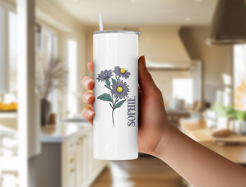 September Birth Flower Skinny Tumbler – Bridesmaid, Mom, Teacher or Girls Trip Gift