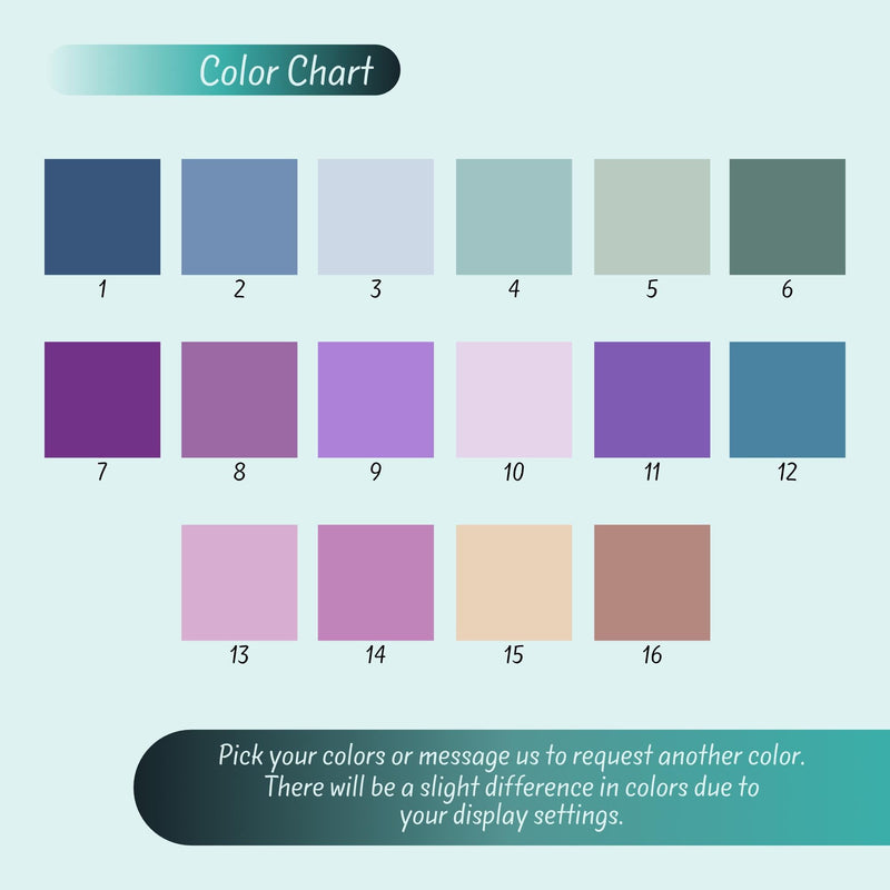 The image is a color chart displaying various shades of blue, purple, and green.
