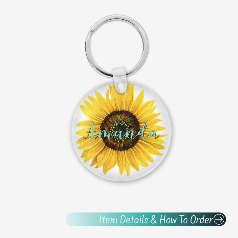 Sunflower Acrylic Name Keychain: Custom Bag Charm