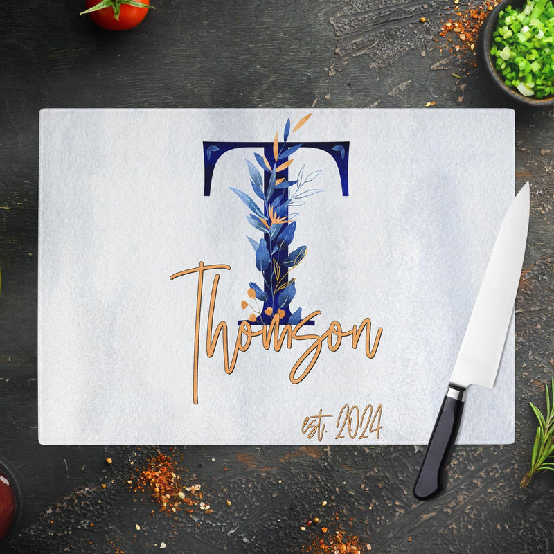 Custom Glass Cutting Board: Personalized Newlywed Gift
