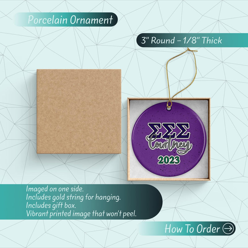 Tri Sigma Sorority Ornament: Custom Porcelain Greek Gift