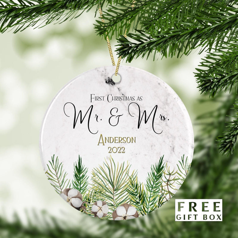 Mr and Mrs First Christmas Ornament - Just Married Wedding Keepsake & Bridal Shower Gift