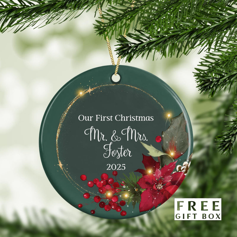 Mr and Mrs First Christmas Ornament - Just Married Wedding Keepsake & Bridal Shower Gift