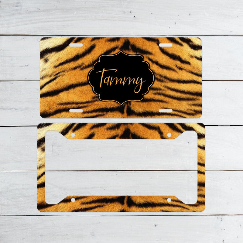 Tiger Print Aluminum License Plate Frame: Personalized Car Decor