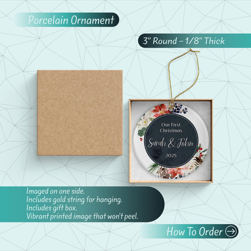 Mr and Mrs First Christmas Ornament - Just Married Wedding Keepsake & Bridal Shower Gift