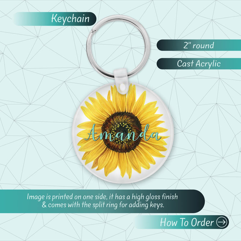 Sunflower Acrylic Name Keychain: Custom Bag Charm