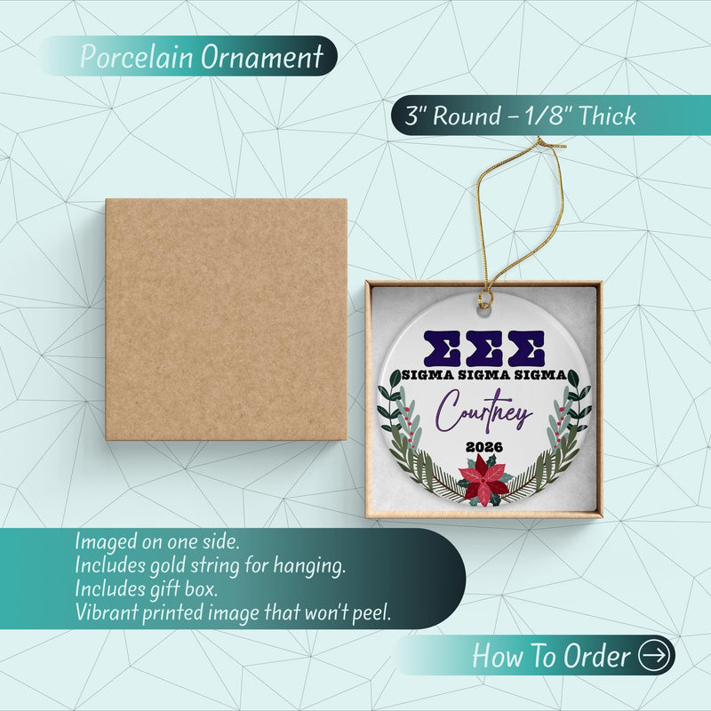 Tri Sigma Sorority Ornament: Custom Porcelain Greek Gift
