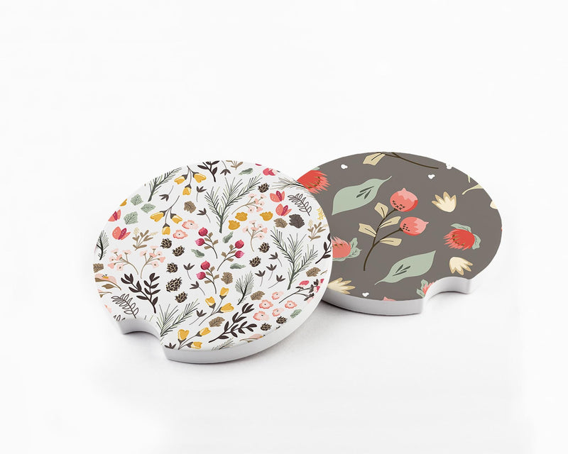 Floral Car Coaster Set: Trendy Car Cup Holder Accessories