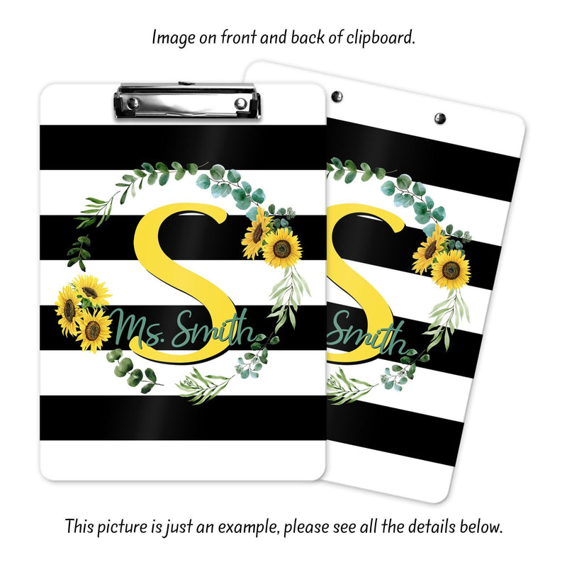 Sunflower Teacher Appreciation, Custom Clipboard, Monogram Clip Board, Monogram Teacher Gift, Personalized Office Gifts, Clip Board, CB30