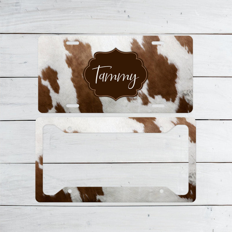 Cow Print Aluminum License Plate: Personalized Car Tag