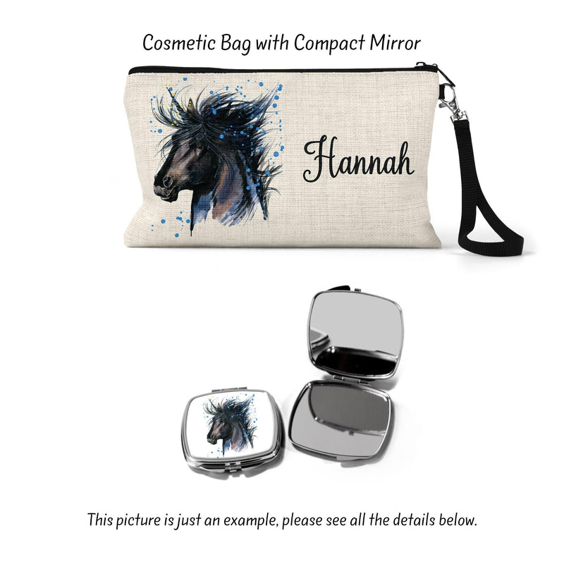 Horse Cosmetic Bag: Linen Zipper Pouch with Wrist Strap