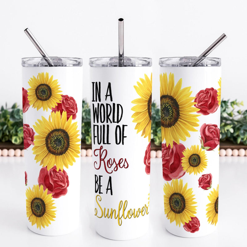 Sunflower & Roses 20oz Skinny Tumbler: Floral Design