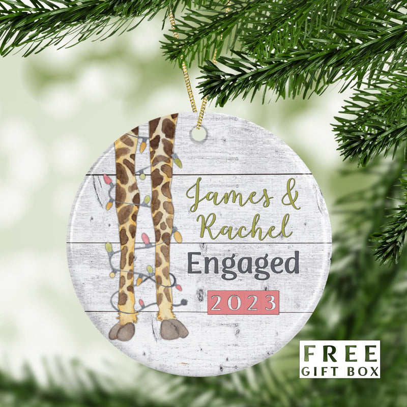 Giraffe Family Ornament: Minimalist Porcelain Engagement Gift