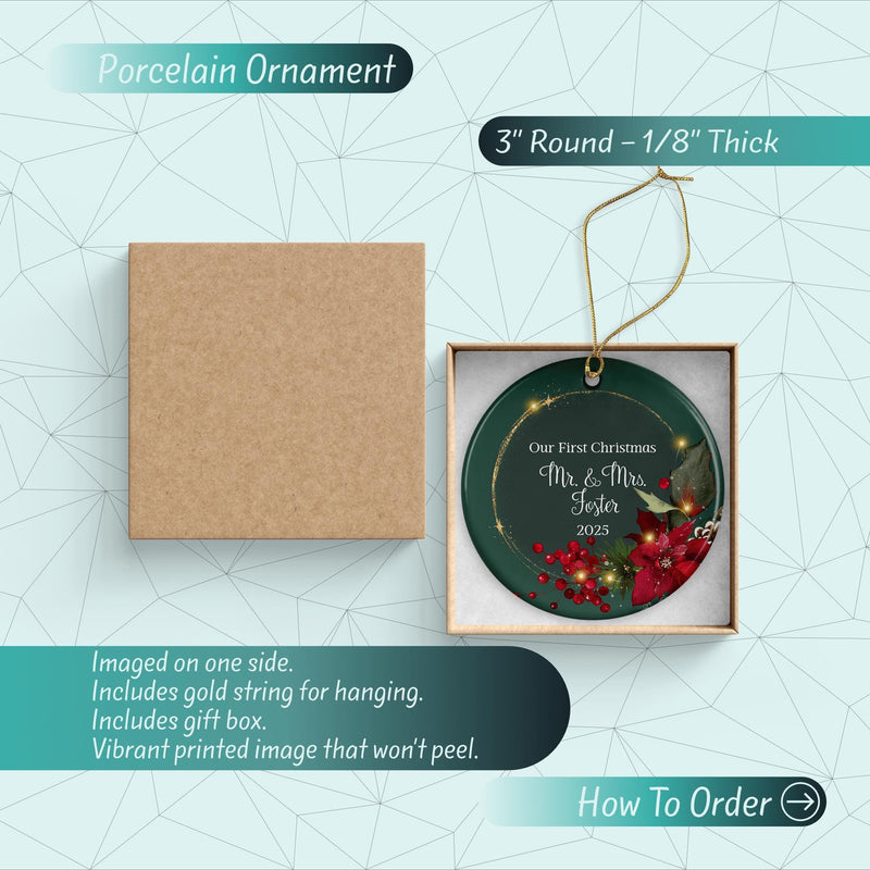 Mr and Mrs First Christmas Ornament - Just Married Wedding Keepsake & Bridal Shower Gift