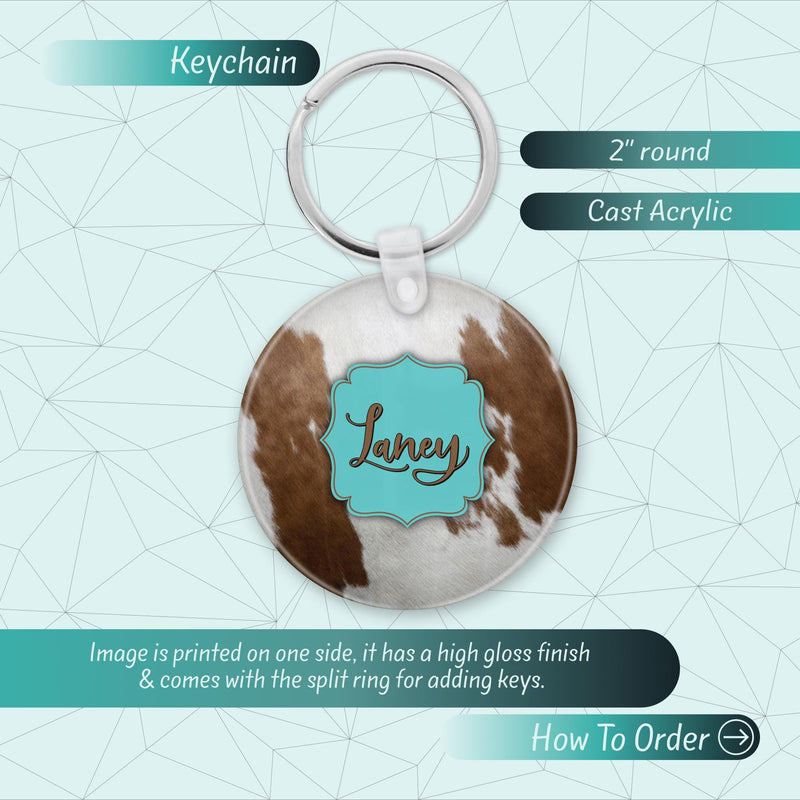 Cow Print Acrylic Name Keychain: Custom Bag Charm