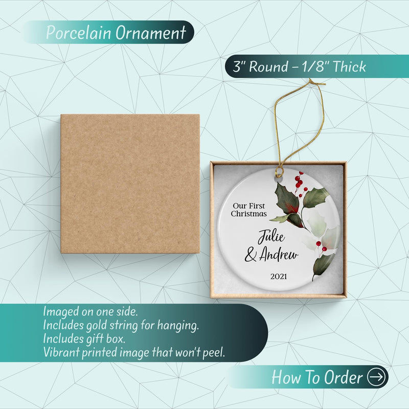 Mr and Mrs First Christmas Ornament - Just Married Wedding Keepsake & Bridal Shower Gift