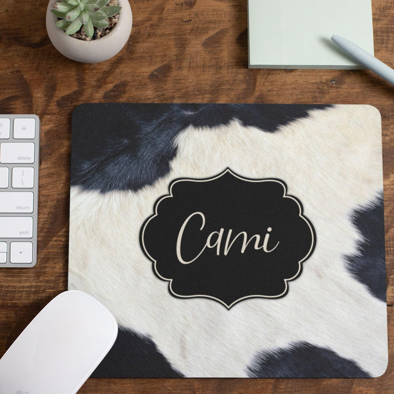 Cow Print Personalized Mouse Pad: Animal Print Desk Decor