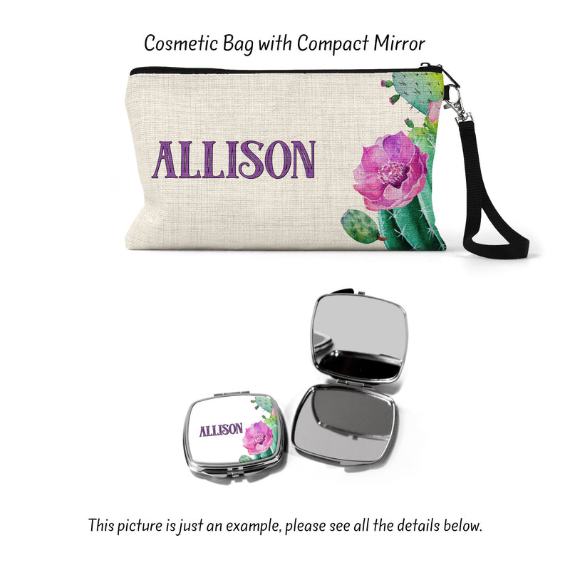 Cactus Linen Cosmetic Bag: Zippered Makeup Organizer