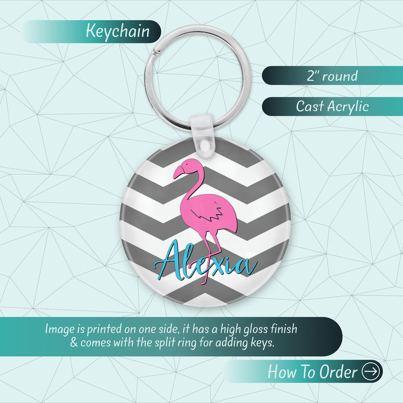 Flamingo Print Acrylic Name Keychain: Custom Bag Charm