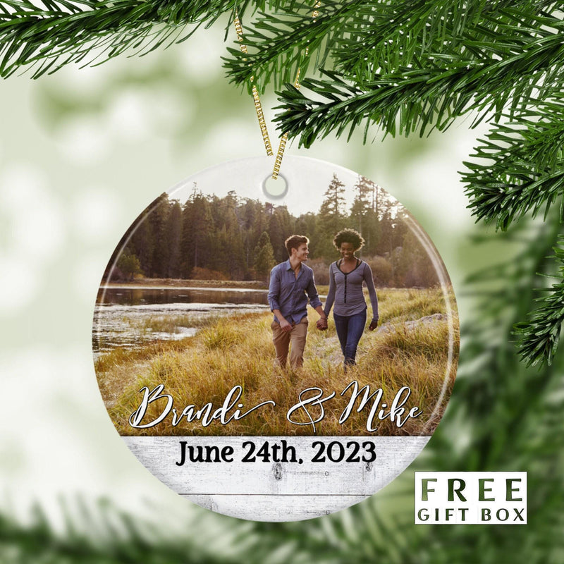 Custom Engagement Photo Ornament - Our First Christmas