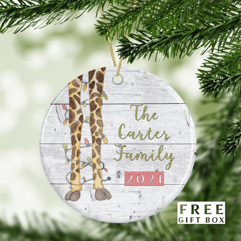 Giraffe Family Ornament - Our First Family Christmas - Newlywed and Engaged Keepsake