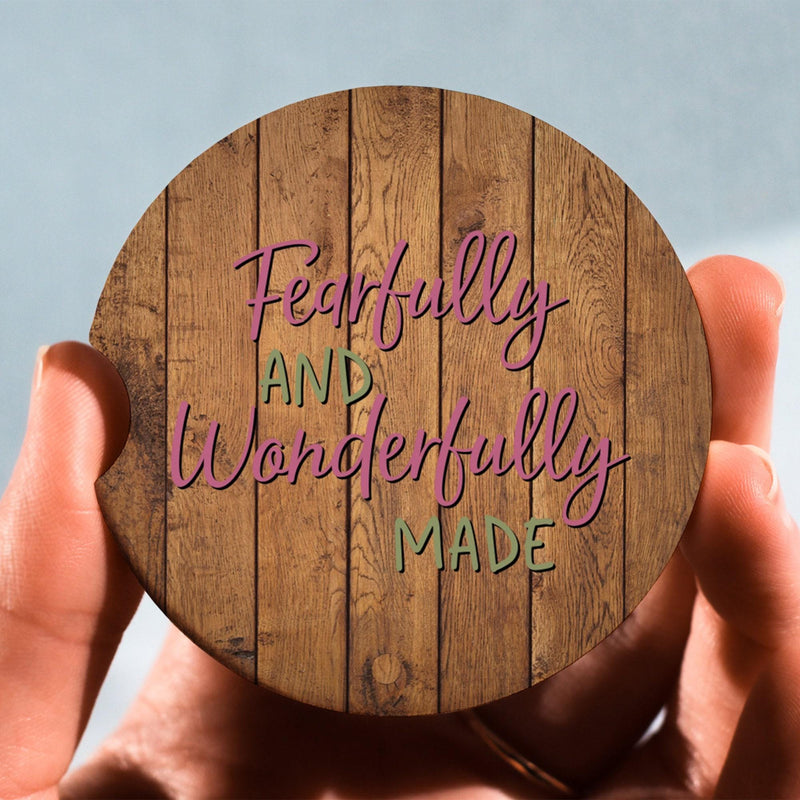 Personalized Car Coasters: Fearfully And Wonderfully Made, Monogram Gift