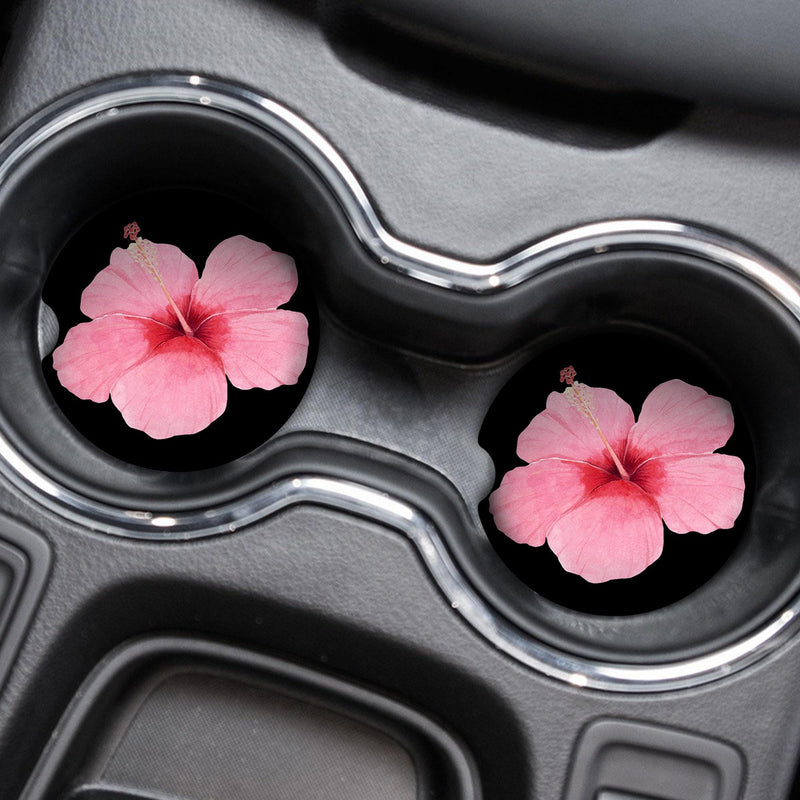 Floral Car Coaster: Pink Hibiscus, Rubber or Sandstone