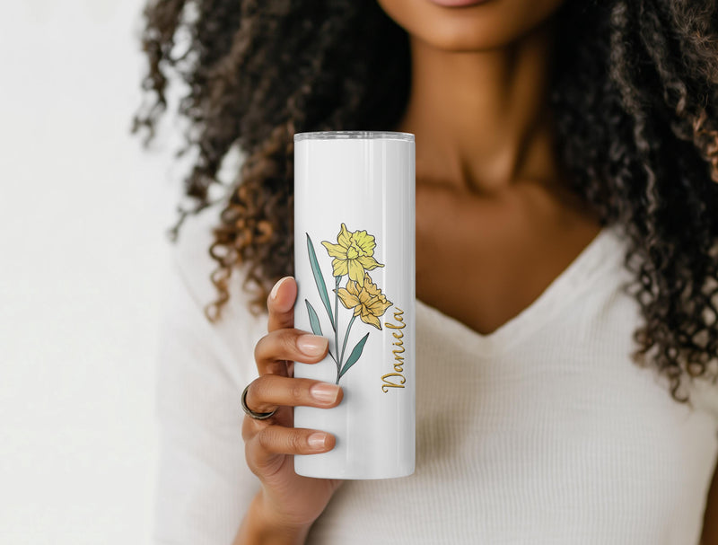December Birth Flower Skinny Tumbler – Bridesmaid, Mom, Teacher or Girls Trip Gift
