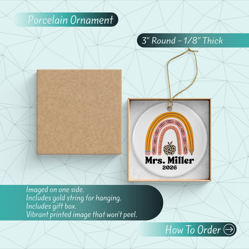 Personalized Teacher Ornament: Ceramic Holiday Keepsake Gift Box