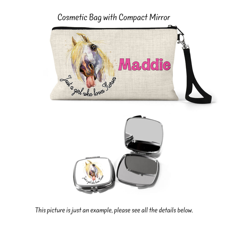 Horse Cosmetic Bag: Personalized Linen Zipper Pouch