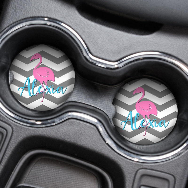 Flamingo, Car Coasters, Personalized Gift, Anniversary Gift, Monogram Coasters, Wedding Gift, Car Accessories, Coasters Sets, CC66
