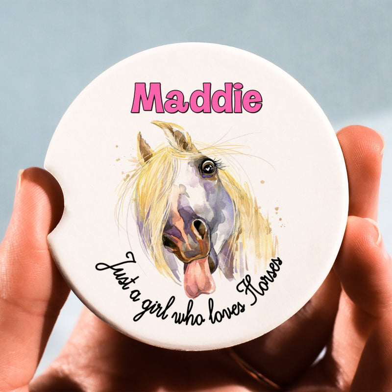 Personalized Horse Car Coaster: Rubber or Sandstone, Equestrian Gift