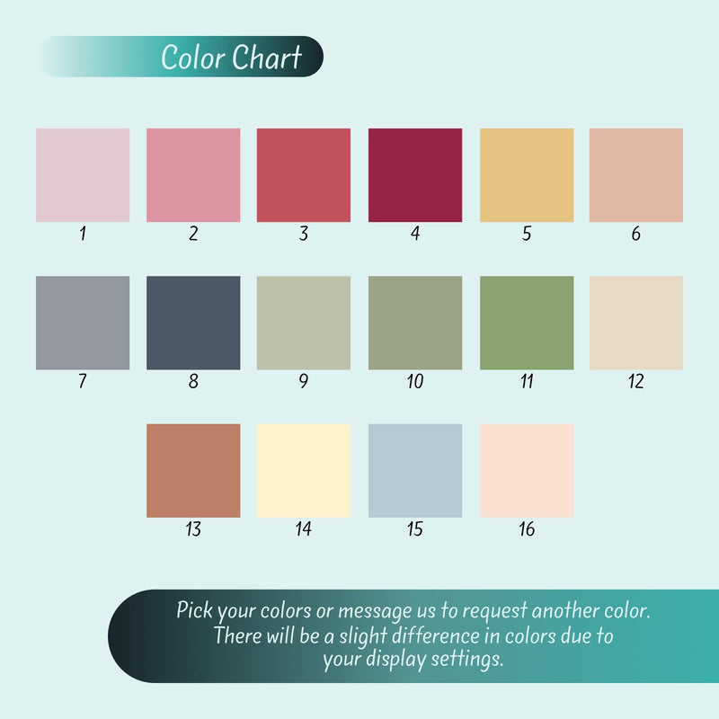 The image is a color chart displaying various color options, likely used for selecting colors for a display or design.