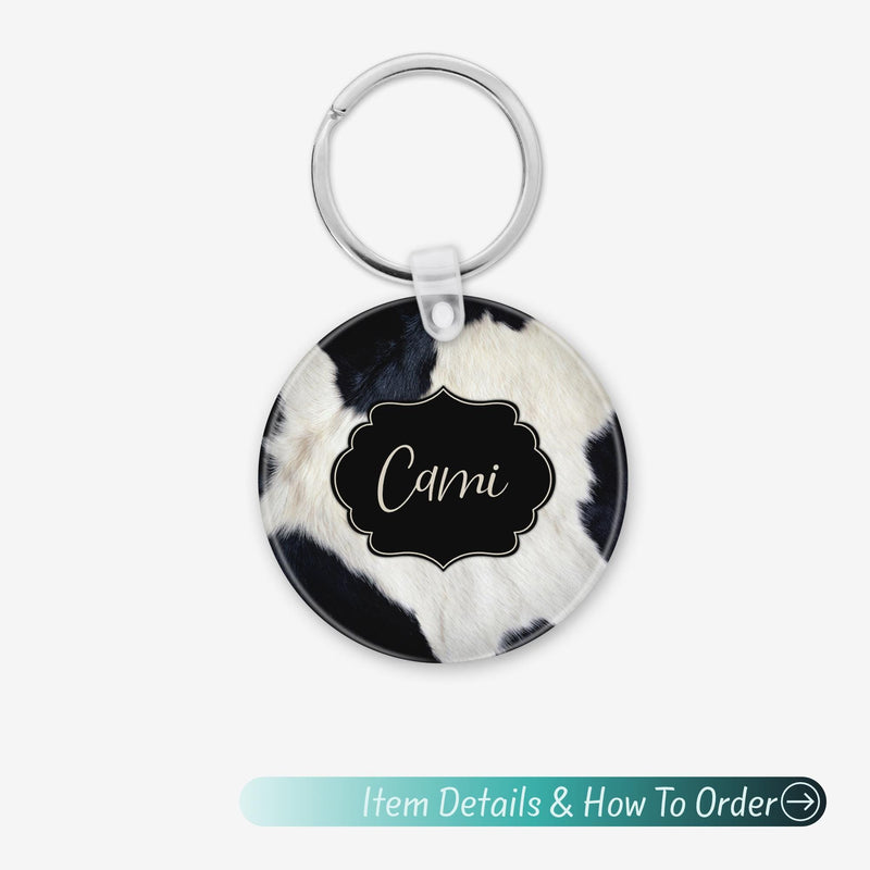Cow Print Acrylic Name Keychain: Custom Bag Charm