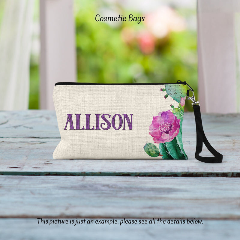 Cactus Linen Cosmetic Bag: Zippered Makeup Organizer