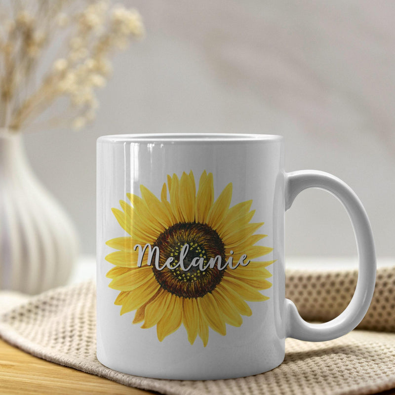 Sunflower Mug: Personalized Ceramic Coffee Mug, Custom Quote Gift