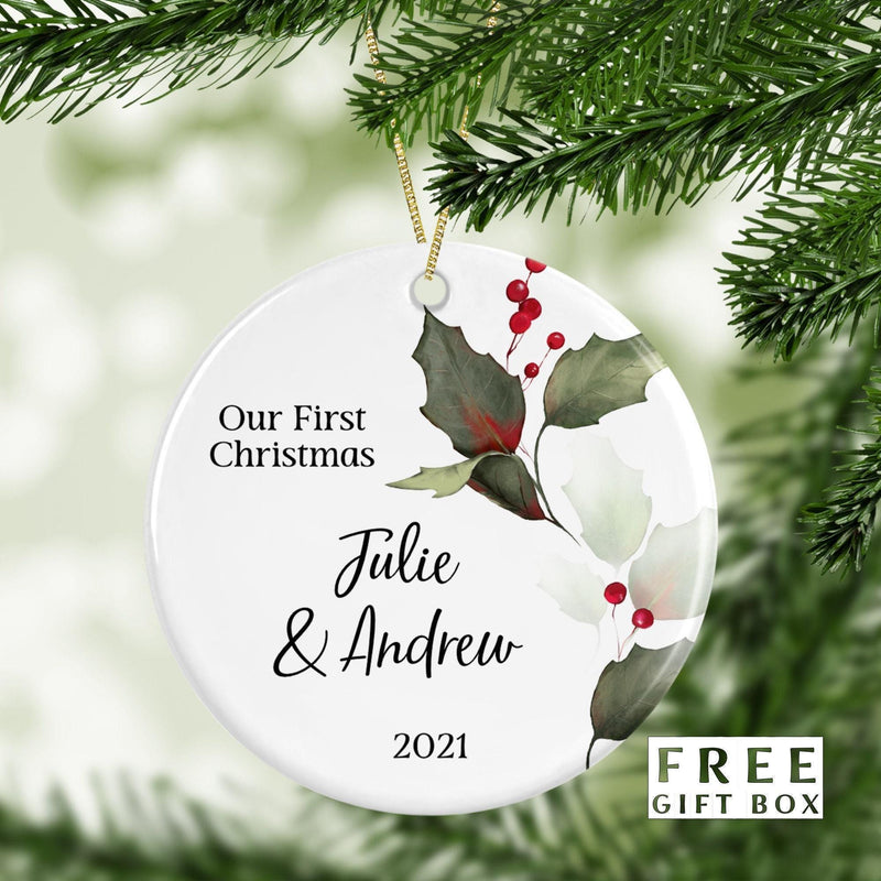 Mr and Mrs First Christmas Ornament - Just Married Wedding Keepsake & Bridal Shower Gift
