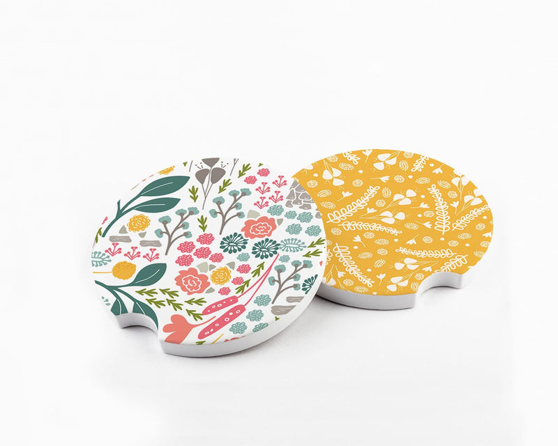 Floral Car Coaster Set: Trendy Car Cup Holder Accessories